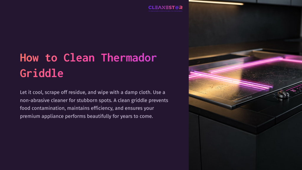 A Sleek Thermador Griddle With A Dark Surface, Highlighted By Purple Led Lighting, Displayed In A Modern Kitchen Setting.