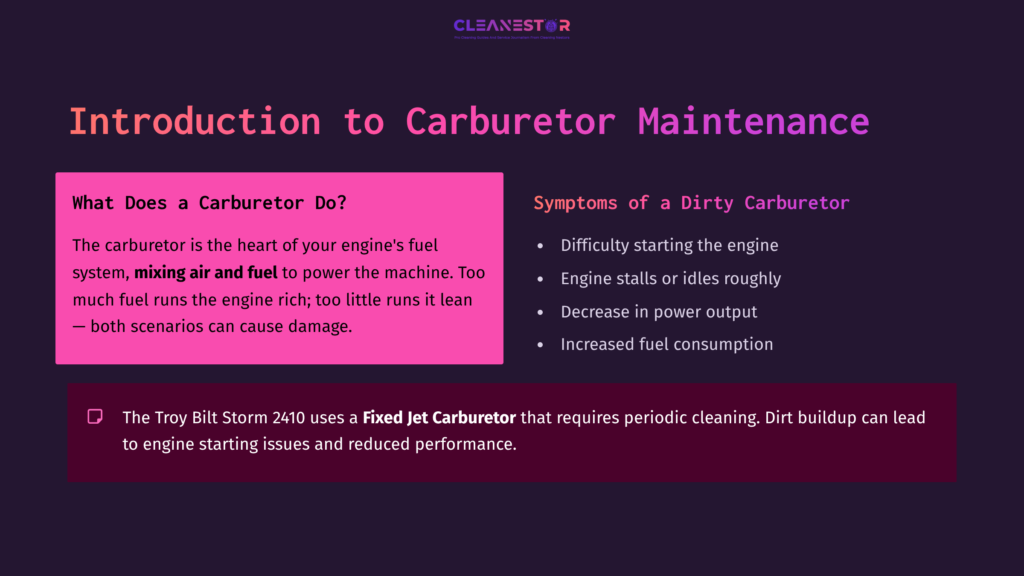 2 Introduction To Carburetor Maintenance Text On A Gradient Background Offering An Introduction To Carburetor Maintenance, Focusing On Symptoms Of A Dirty Carburetor.