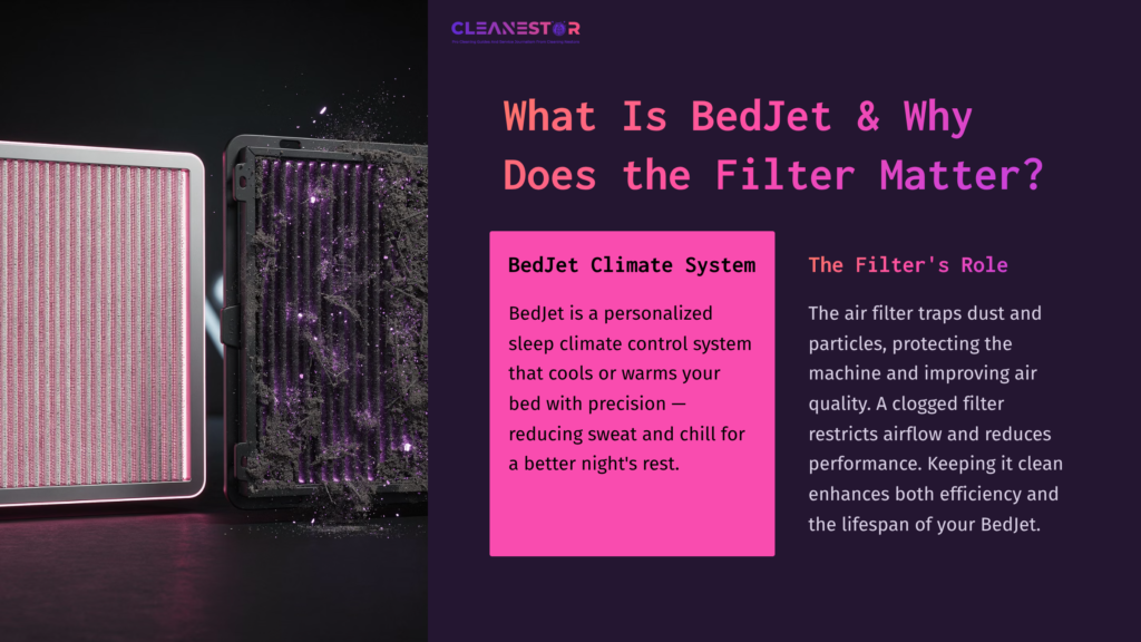 Two Filters Side By Side, One Clean With Pink Mesh And One Dirty With Dark Particles, Set Against A Vibrant Purple Background.