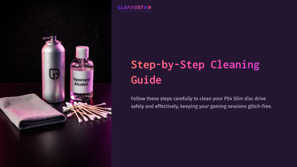 Metal Water Bottle, Clear Isopropyl Alcohol Bottle, Cotton Swabs, And A Microfiber Cloth On A Dark, Textured Surface With Pink Highlights.