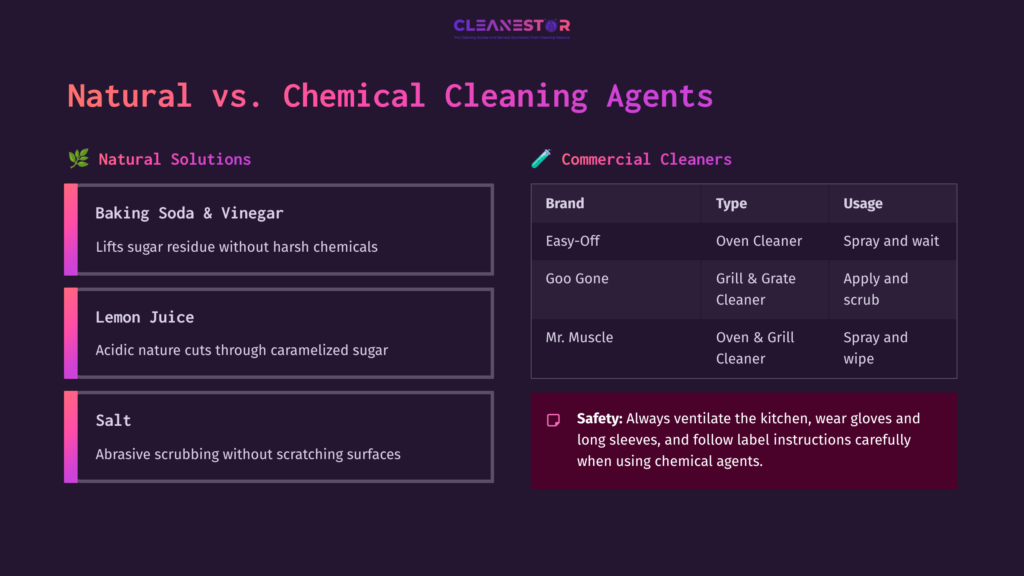 Comparison Chart Highlighting Natural Cleaning Agents Like Baking Soda And Vinegar, Lemon Juice, And Salt Versus Commercial Cleaners, Featuring A Dark Background.