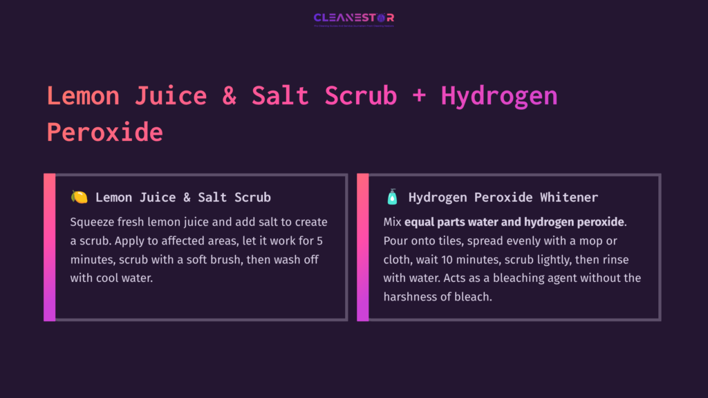 6 Lemon Juice And Salt Scrub Hydrogen Peroxide Lemon Juice And Salt Scrub Recipe Alongside Hydrogen Peroxide Whitening Instructions On A Dark Background, With Vibrant Text Highlights.