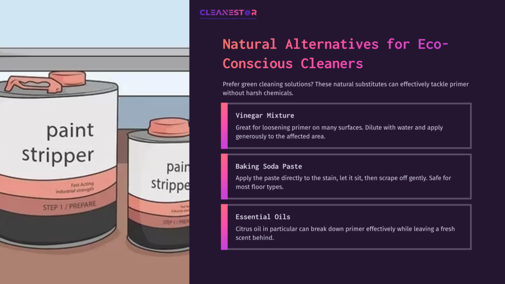 Two Paint Cans Labeled &Quot;Paint Stripper&Quot; And &Quot;Primer,&Quot; Alongside A Text Box Providing Eco-Friendly Cleaning Alternatives.