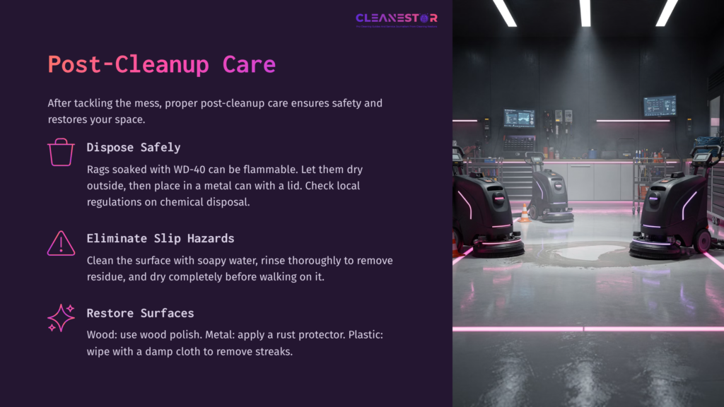 Brightly Lit Cleaning Area With Industrial Vacuum Machines, A Guide For Post-Cleanup Care, Featuring Steps To Safely Dispose Of Wd-40.