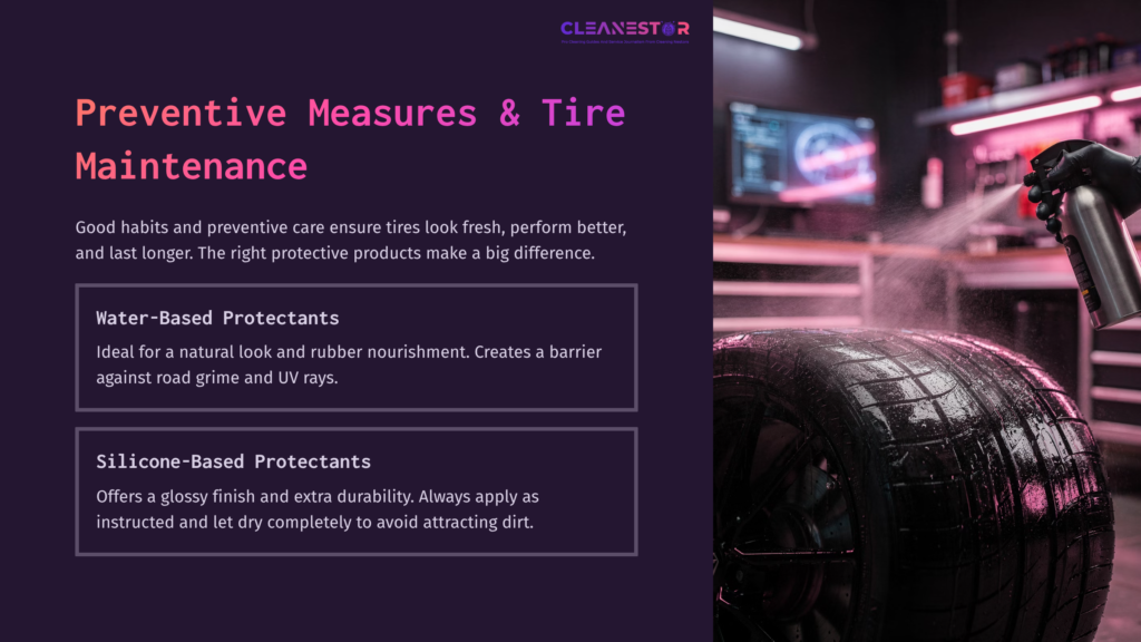 A Close-Up Of A Tire With Blue Residue, Surrounded By Spray Mist, Highlighting Product Categories For Tire Maintenance In A Workshop Setting.