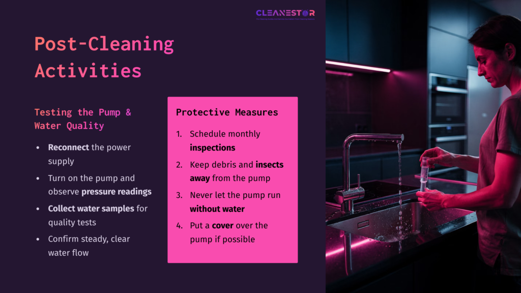 A Person Tests A Well Pump At A Kitchen Sink, With Pink Lighting Highlighting Cleaning Activities And Protective Measures.