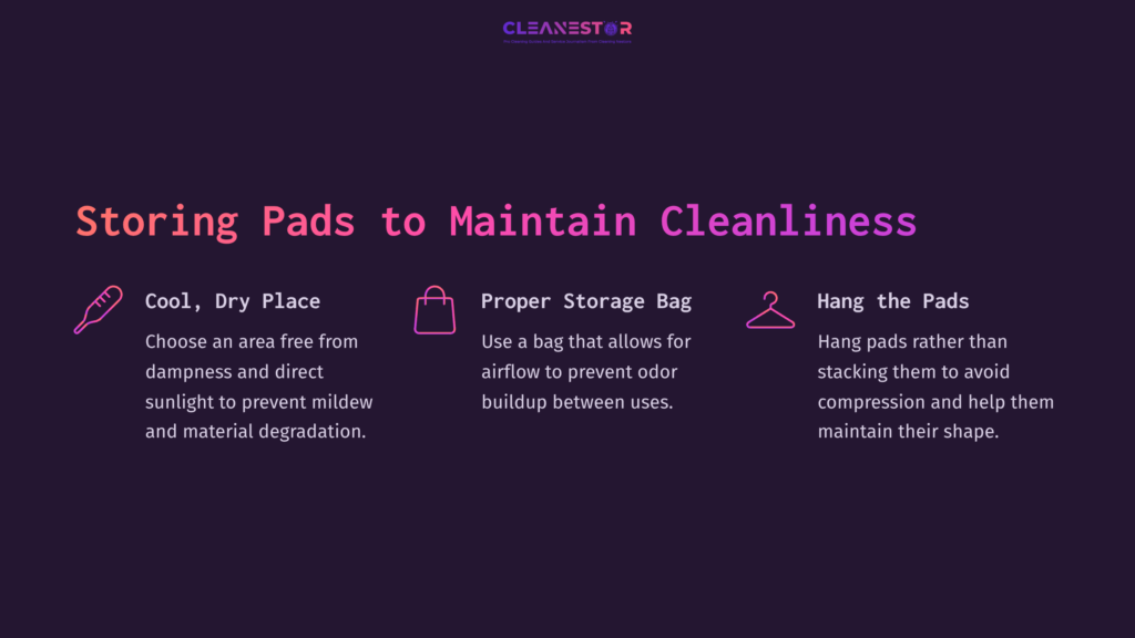 Graphic With Three Sections: Tips For Cleaning Football Pads. Features Icons And Text In Purple And White, Highlighting Storage And Care Instructions.