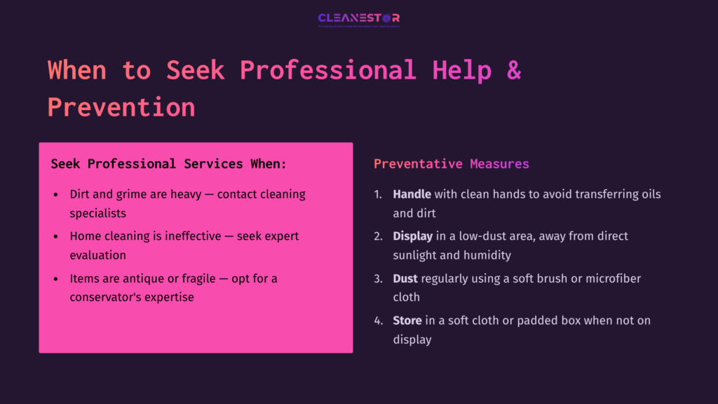 Text On A Dark Background Outlines When To Seek Professional Cleaning Help For Cloisonné, Featuring Pink Highlights For Emphasis.