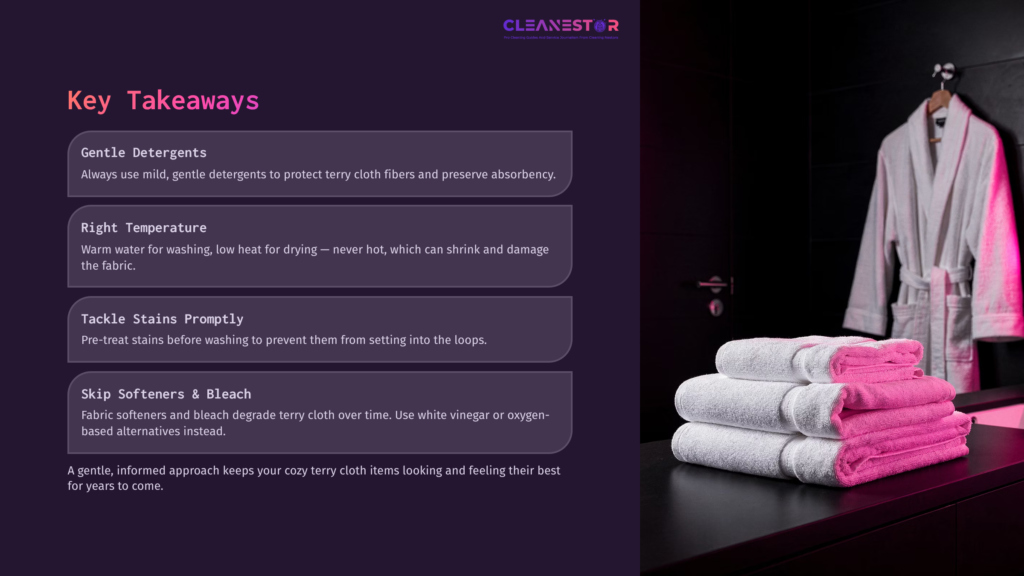 Towels Neatly Stacked In Shades Of Gray And White, With A Pink Accent Towel Alongside A White Robe, On A Black Background.