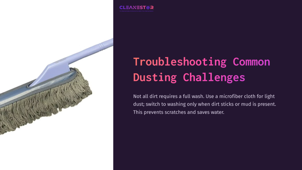 9 Troubleshooting Common Dusting Challenges A Microfiber Dusting Tool With A Fluffy Head, Set Against A Dark Purple Background, Emphasizing Tips For Cleaning Dust Without Scratches.