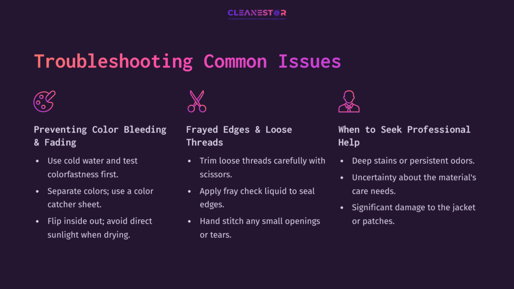 Troubleshooting Tips For Cleaning Letterman Jacket Patches, Featuring Tips On Color Bleeding, Frayed Edges, And When To Seek Help.