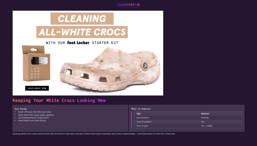 Light-Colored, Slightly Dirty White Crocs Displayed Prominently, With A Header Reading &Quot;Cleaning All-White Crocs&Quot; In Beige Text.
