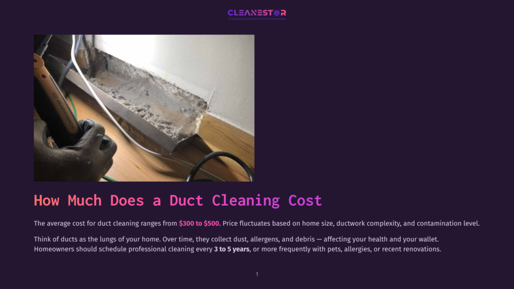 1 How Much Does A Duct Cleaning Cost A Professional Cleaner Uses A Tool To Remove Thick Dust And Debris From A Dirty Hvac Duct. The Image Highlights The Need For Duct Cleaning To Improve Home Air Quality.