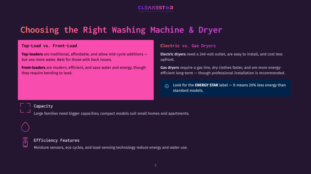 2 Choosing The Right Washing Machine And Dryer Choosing The Right Washing Machine &Amp; Dryer: Top-Load Vs. Front-Load, Electric Vs. Gas Dryers, Capacity, And Efficiency Features.