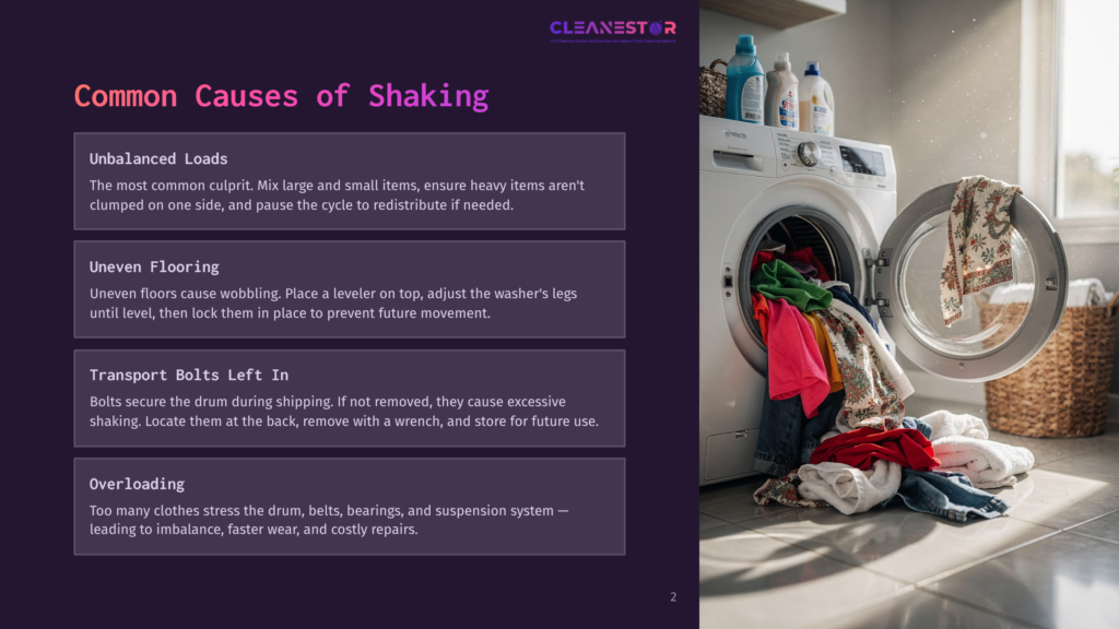 A Front-Loading Washing Machine Is Open, Filled With Colorful Clothes, Including Red, Pink, And Blue Items, And White Towels. The Machine Is In A Bright, Clean Laundry Room With Tiled Flooring.