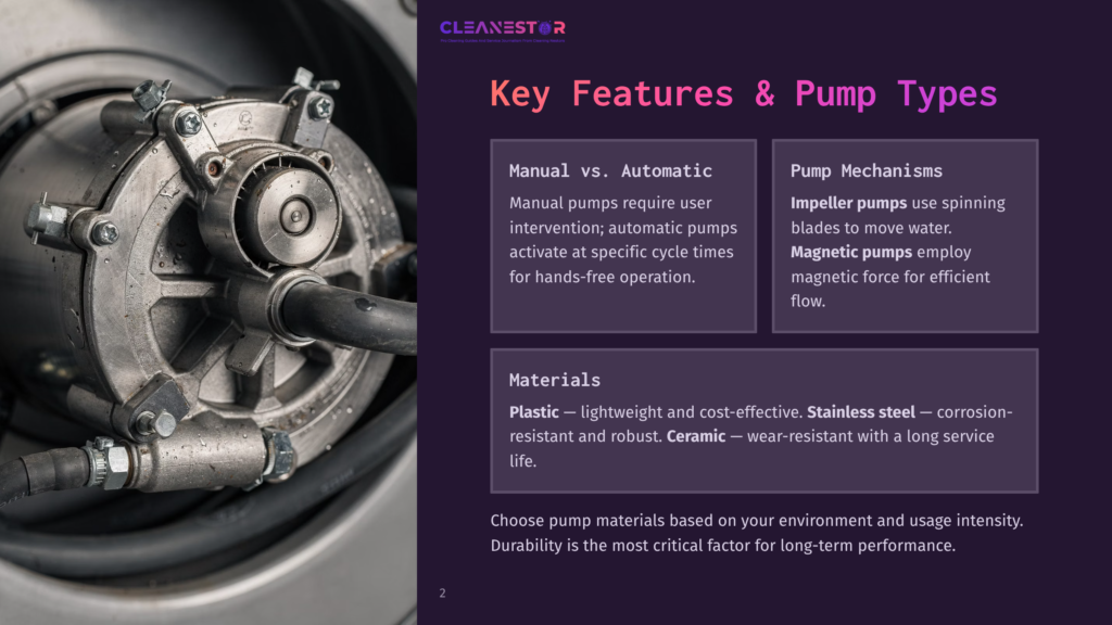 Close-Up Of A Powerful Pump Mechanism, Featuring A Stainless Steel Impeller And Robust Plastic Housing, Highlighting Its Durable Materials And Advanced Pump Technology.