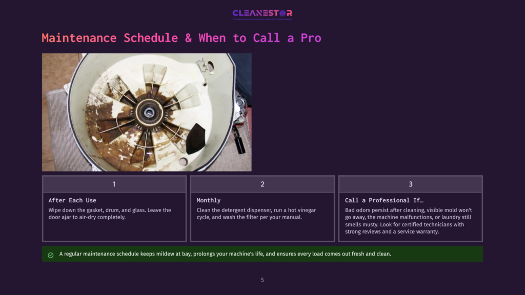 5 Maintenance Schedule And When To Call A Pro Close-Up Of A Heavily Soiled Washing Machine Drum With Brown, Caked-On Residue And Mold, Indicating A Need For Cleaning And Maintenance.