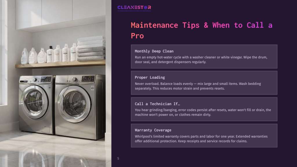 5 Maintenance Tips And When To Call A Pro Cleanestor Maintenance Tips For Washing Machines: Deep Clean, Proper Loading, And When To Call A Technician. Learn About Warranty Coverage.