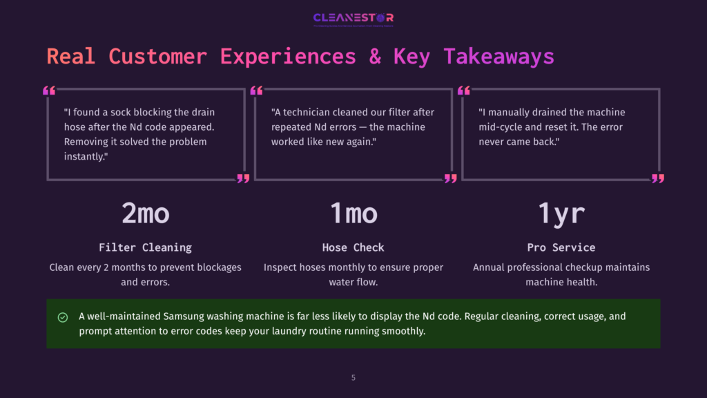 Cleanestor Logo Above &Quot;Real Customer Experiences &Amp; Key Takeaways&Quot; Text. Below Are Three Customer Testimonials And Service Summaries: &Quot;2Mo Filter Cleaning,&Quot; &Quot;1Mo Hose Check,&Quot; And &Quot;1Yr Pro Service.