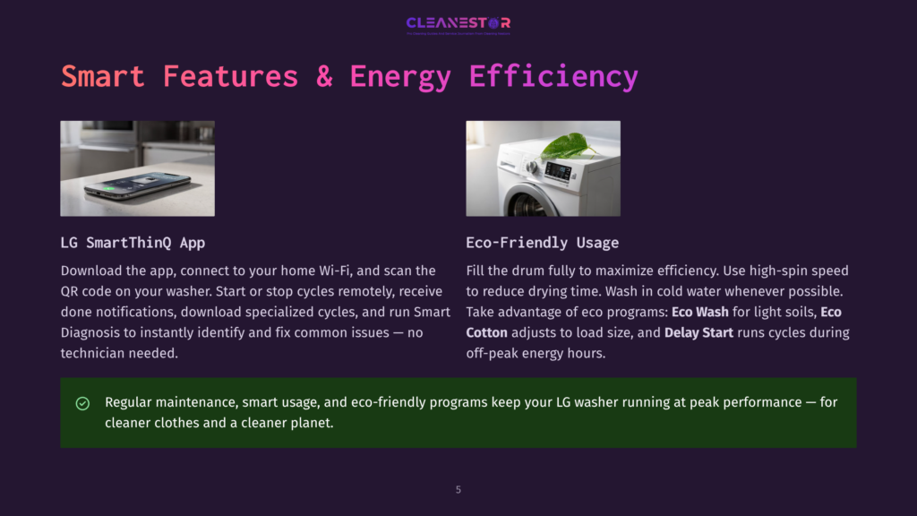 Lg Smartthinq App Interface On A Smartphone Next To A Modern Lg Washing Machine, Showcasing Smart Home Technology And Eco-Friendly Usage Features.