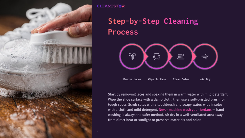 Step-By-Step Cleaning Process For Jordans: Remove Laces, Wipe Shoe Surface, Clean Soles, And Air Dry. Detailed Instructions For Cleaning Sneakers.