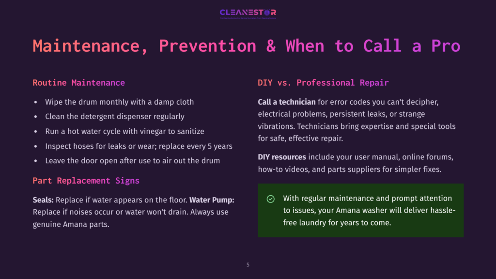 Dark Purple Background With Text About Appliance Maintenance, Prevention, And When To Call A Professional. Key Points Include Routine Maintenance Tips And Diy Vs. Professional Repair Advice.
