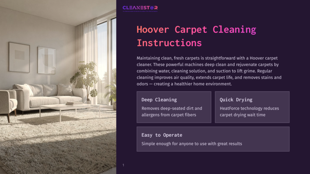 Cleanestor Hoover Carpet Cleaning Instructions: A Bright, Modern Living Room With A White Sofa, Coffee Table, And Large Window, Showcasing A Clean, Plush Carpet.