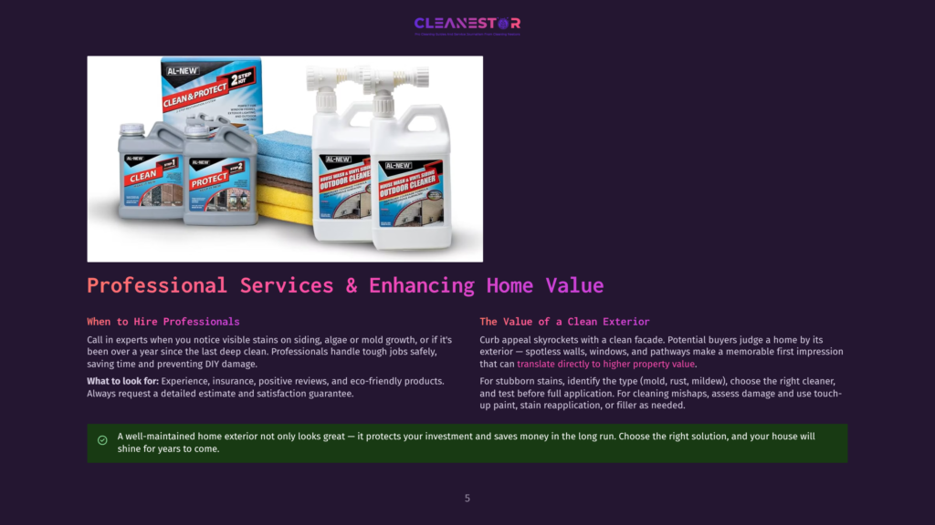 Al-New Clean &Amp; Protect And Al-New Outdoor Cleaner Bottles Displayed Next To Cleaning Sponges And A Spray Bottle, Showcasing Professional Exterior Cleaning Solutions.