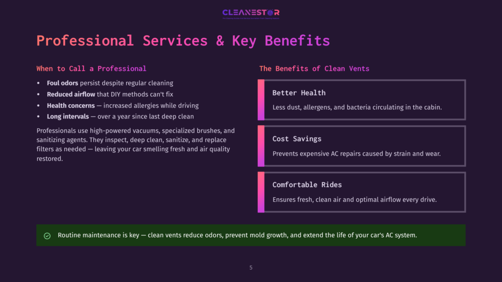 Professional Services &Amp; Key Benefits For Clean Vents: Foul Odors, Reduced Airflow, Health Concerns, And Long Intervals Are Addressed By Professional Vent Cleaning, Leading To Better Health, Cost Savings, And Comfortable Rides.