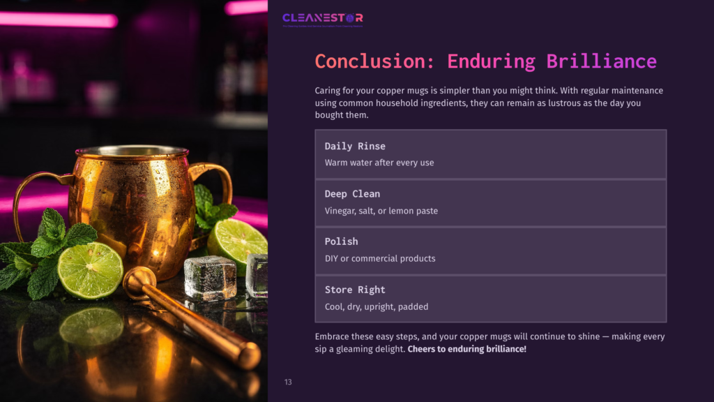 A Shiny Copper Mug With A Handle Sits Beside Fresh Mint Leaves, A Bar Spoon, And A Glass, On A Vibrant Purple And Pink Background.