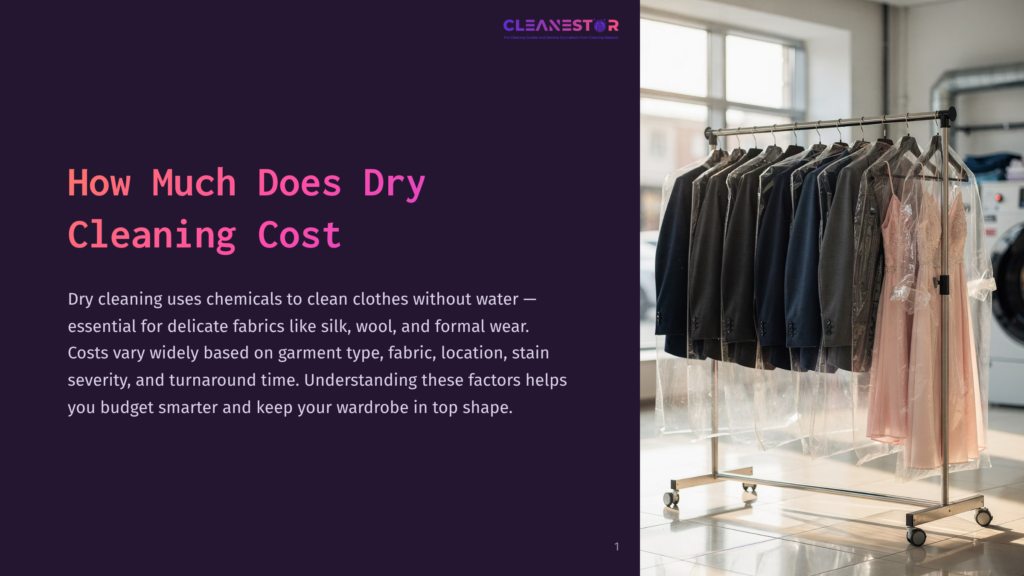 A Clothing Rack With Multiple Dry-Cleaned Garments, Including Suits And Dresses, Displayed In Protective Plastic Bags In A Bright, Clean Laundry Facility.
