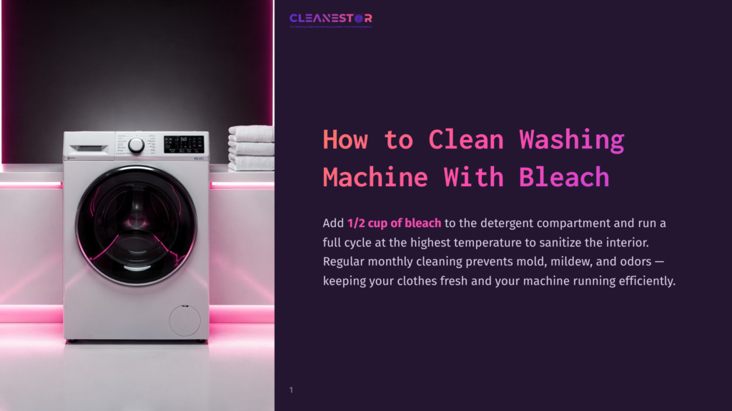 A Modern Front-Loading Washing Machine With A Black Door, Neatly Stacked White Towels Beside It, And Pink Accent Lighting In The Background.
