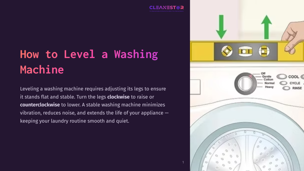 A Close-Up View Of A Washing Machine Control Panel And Spirit Level. The Spirit Level Shows A Bubble Between Green Markers For Balance.