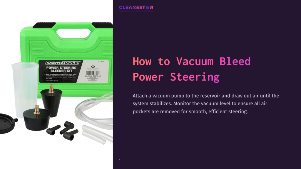 A Bright Green Vacuum Pump Kit With Hoses And Connectors, Placed On A Dark Purple Background, For Power Steering Maintenance.