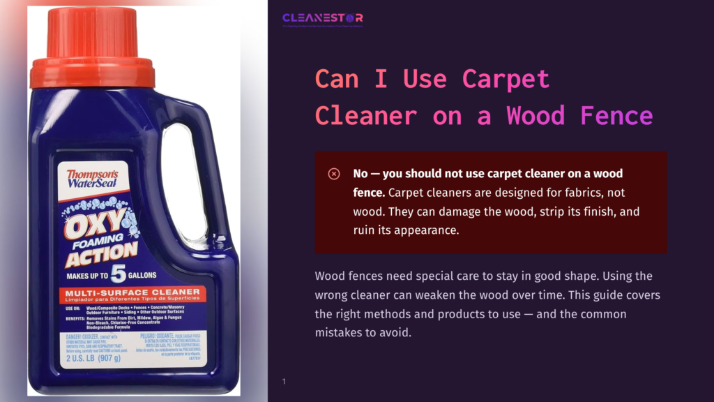 Thompson'S Waterseal Oxy Foaming Action Multi-Surface Cleaner Bottle With Text Detailing Its Uses And Warnings.