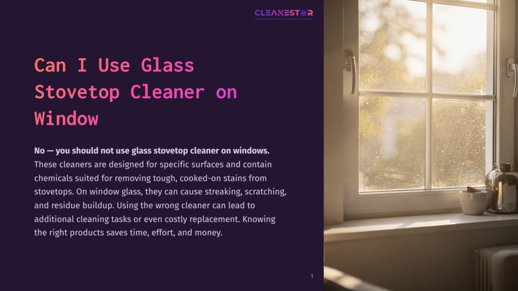 A Sunlit Window With Water Spots And Streaks, Suggesting It Needs Cleaning. A Glass Jar Sits On The Windowsill, Hinting At Cleaning Products Or Storage.