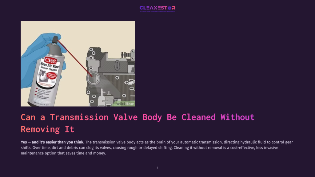 A Hand In A Blue Glove Sprays Crc Mass Air Flow Sensor Cleaner Onto A Transmission Valve Body, Illustrating How To Clean It Without Removing It.