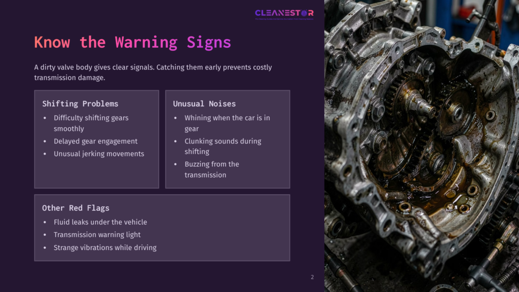 Close-Up Of A Dirty, Greasy Car Transmission With Exposed Gears And Metal Components, Highlighting Potential Warning Signs Of Transmission Damage.