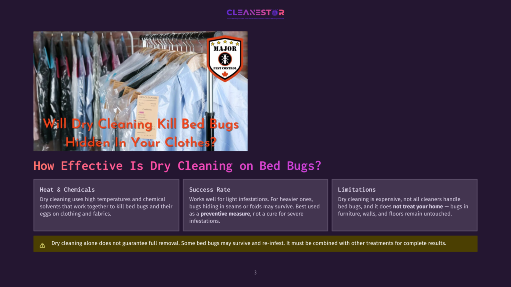 Dry Cleaning Bags Hang On A Rack, With A &Quot;Major Pest Control&Quot; Logo Visible On One Bag, Suggesting Dry Cleaning As A Method To Kill Bed Bugs Hidden In Clothes.