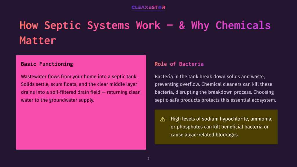 2 How Septic Systems Work And Why Chemicals Matter How Septic Systems Work &Amp; Why Chemicals Matter: Basic Functioning Of Septic Systems And The Role Of Bacteria, Explaining How Wastewater Is Treated And The Dangers Of Harmful Chemicals.