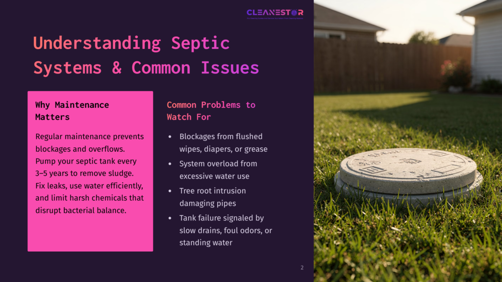 A Concrete Septic Tank Lid Sits Flush With A Grassy Lawn, Surrounded By Green Blades Of Grass. The Lid Has Embossed Text And Patterns.