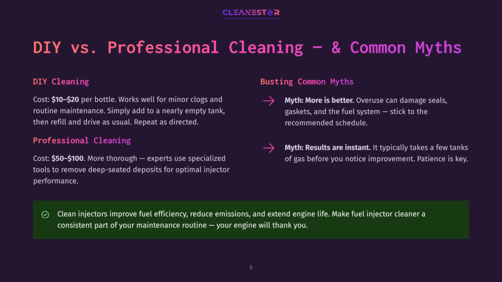 5 Diy Vs Professional Cleaning And Common Myths Comparison Of Diy Vs. Professional Cleaning, Highlighting Cost And Benefits. Diy Cleaning Costs $10-$20 For Minor Clogs. Professional Cleaning Costs $50-$100 For Deep-Seated Deposits. Myths About Cleaning Are Also Debunked.