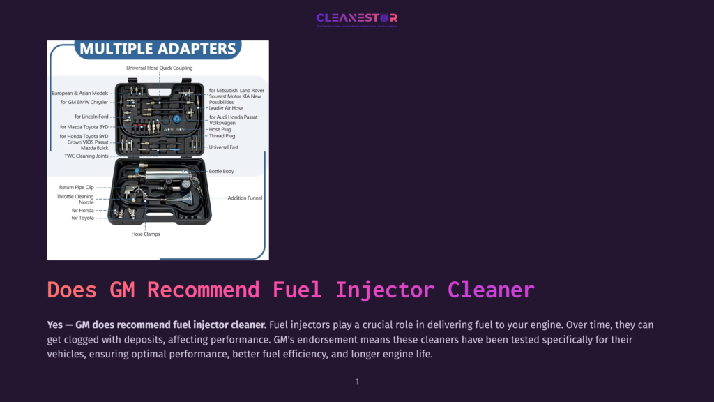 1 Does Gm Recommend Fuel Injector Cleaner Multiple Adapters For Gm Fuel Injector Cleaner, Including European And Asian Models, Lincoln Ford, Mazda, Honda, And Universal Quick Couplings, Are Neatly Arranged On A White Surface.