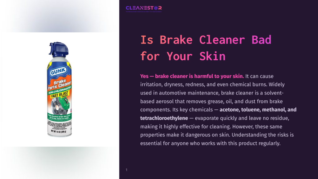 Gunk Brake Parts Cleaner Can With A Blue Nozzle And Yellow Label Featuring A Graphic Of A Mechanic Cleaning Brake Parts. Text On The Can Reads &Quot;Fast Blast&Quot;.