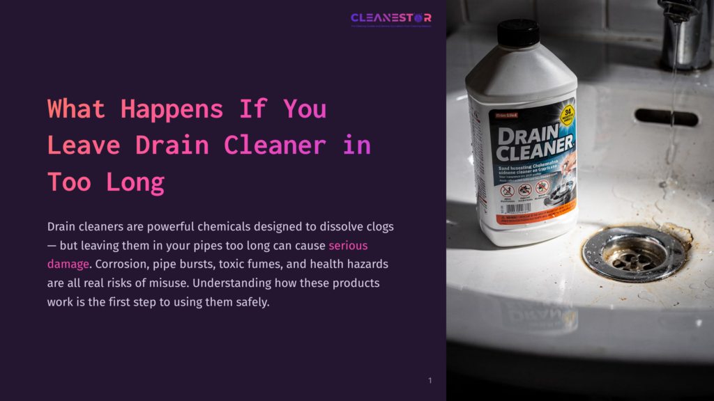 A Bottle Of &Quot;Drain Cleaner&Quot; With A Red &Quot;Free Flow&Quot; Label Sits On The Edge Of A White Sink, Near A Drain. The Bottle Has A White Cap And A White Label With Blue And Red Text.
