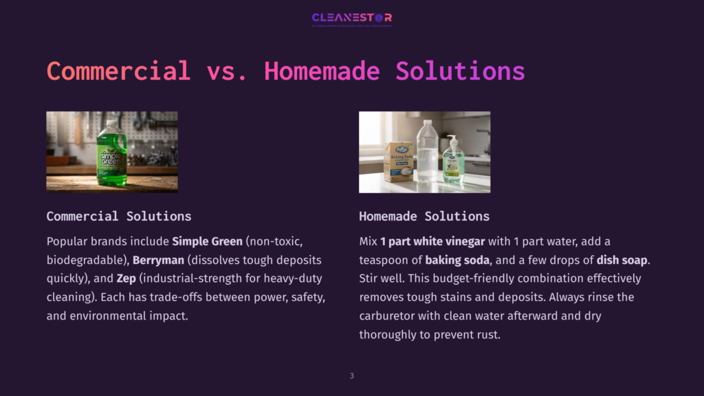 Comparison Of Commercial Cleaning Solutions, Featuring A Bottle Of Simple Green And A Homemade Rust Remover Recipe With Baking Soda And White Vinegar.