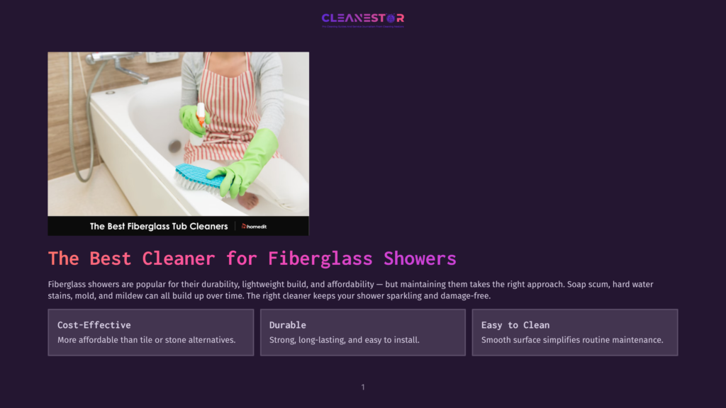 A Person In Green Gloves Cleans A Bathtub With A Blue Scrub Brush And A Spray Bottle, With The Text &Quot;The Best Fiberglass Tub Cleaners&Quot; Overlaid On The Image.