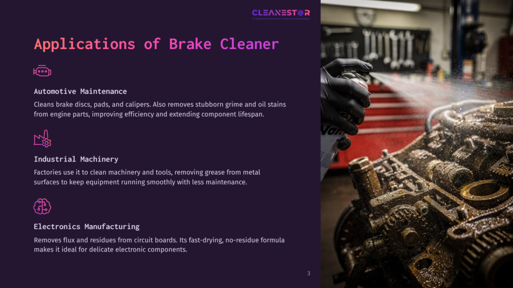 Close-Up Of A Mechanic'S Gloved Hands Spraying Brake Cleaner Onto A Greasy, Disassembled Engine Part In A Workshop.