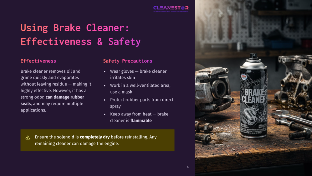 4 Using Brake Cleaner Effectiveness And Safety A Can Of Cleanestor Brake Cleaner Sits On A Workbench Next To Car Parts And Tools, With The Text &Quot;Brake Cleaner&Quot; Clearly Visible On The Can.