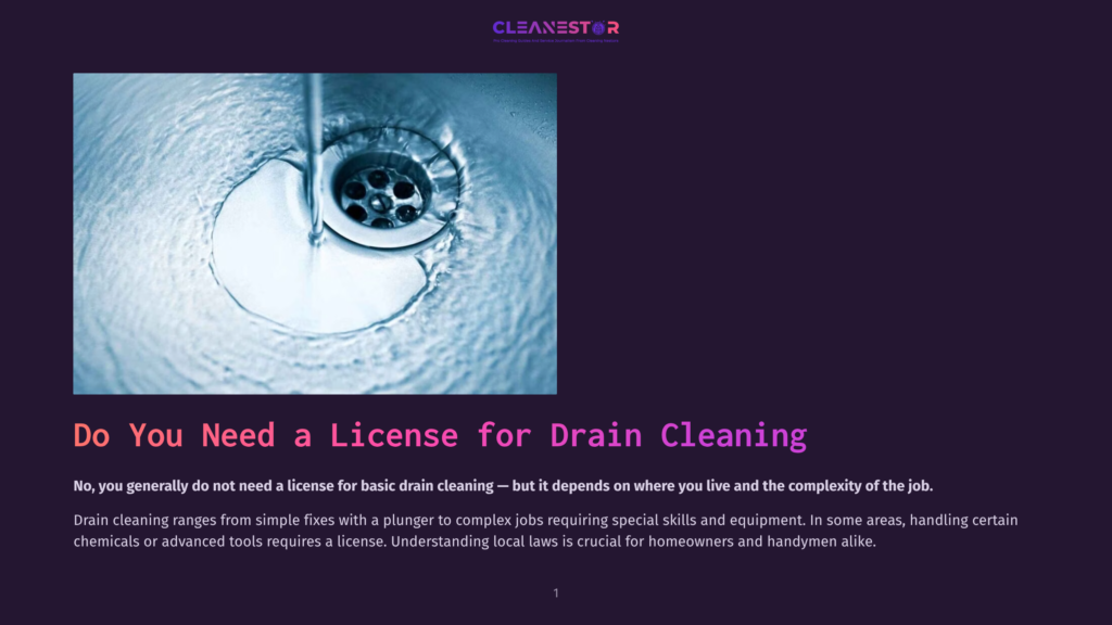 Water Flowing Down A Drain In A Sink, Illustrating Drain Cleaning. Text Overlay: &Quot;Do You Need A License For Drain Cleaning?